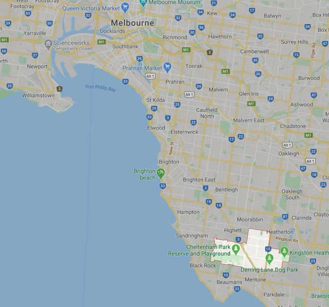Map to show Cheltenham South East of Melbourne
